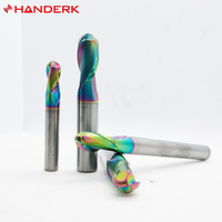 HANDERK DLC dilapisi bola hidung End Mill untuk Aluminium 2/4F Hrc55 bola hidung Milling Cutter untuk alat mesin CNC