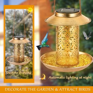 Mangeoires suspendues pour oiseaux sauvages Petdom, mangeoires solaires pour oiseaux d'extérieur avec crochet, mangeoire en métal avec lumière - Product Image 3