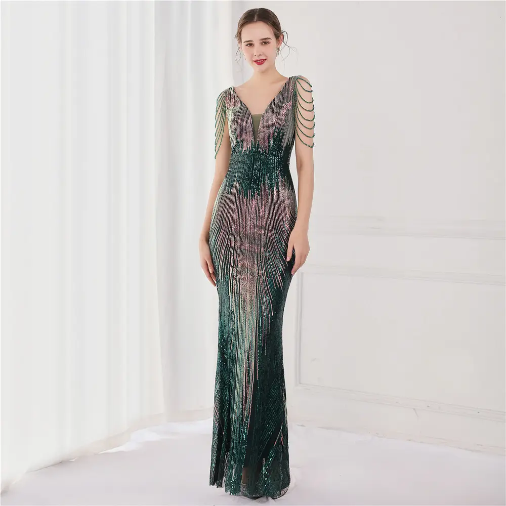 S3684F Прямая поставка 2022 высококачественное длинное блестящее платье большого размера красивый костюм банкетное женское вечернее платье