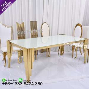 Mesa de Acero Inoxidable Dorada Moderna para Eventos, Decoración de Fiestas, Patas de Vidrio de Lujo, Mesa Serpentina Dorada para Bodas - Product Image 5