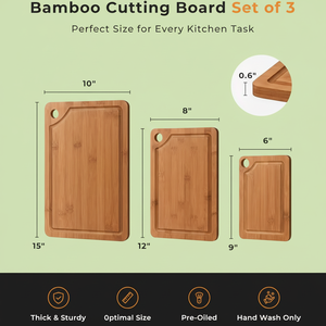 Ensemble de 3 planches à découper en bambou carbonisé pour la cuisine, planches à découper en bois pour la gravure, <span class=keywords><strong>plateau</strong></span> de service pour charcuterie et fromages - Product Image 2