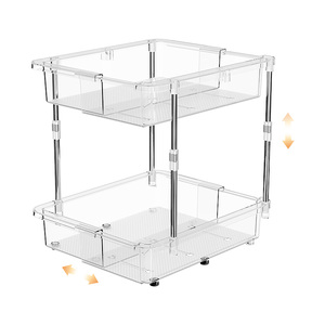 Rak penyimpanan kosmetik, 2 lapisan bening plastik dapat ditumpuk <span class=keywords><strong>Makeup</strong></span> Desktop laci penyimpanan <span class=keywords><strong>Organizer</strong></span> geser - Product Image 3