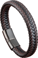 Alin Fermoirs magnétiques en acier inoxydable marron foncé Bracelets en cuir à double couche pour hommes