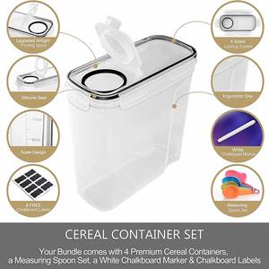 Lot de 2 contenants alimentaires en plastique PP (6,3 L/213 oz) avec autocollants, stylo, bouteilles et bocaux pour garde-manger, céréales et couvercles - Product Image 4