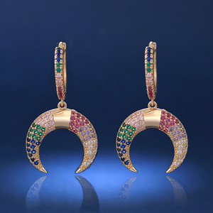 Orecchini Pendenti Pav Moon in Oro Massiccio 18K con Cristalli Colorati, Stile Bohémien, Gioielli da Festa per Donne - Product Image 4