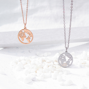 Collier pendentif Bijoux pour femmes Cadeau de mariage Journée des hommes <span class=keywords><strong>Amazon</strong></span> Collier de voyage mondial Carte du monde Bijoux - Product Image 5