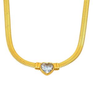 Zogxin Heart Shape Zircon Pendant 18K Gold Plated Stainless Steel Chain Necklace For Women Party Fashion Jewelry - Product Image 5