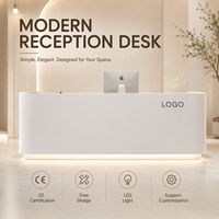 Comptoir de réception moderne en bois avec éclairage LED crème, taille personnalisée, comptoir d'accueil minimaliste pour bureau, salon, hôtel