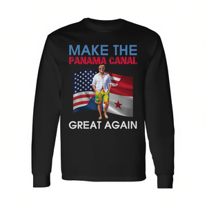 T-shirt à manches longues avec motif des drapeaux américain et panaméen : Rendez le Canal du Panama grandeur nature - Product Image 2