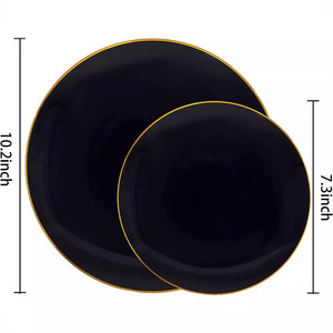 100-teiliges Set PS Hartplastik Runde Teller Weiß mit Goldrand Schwarz Marmoriert Moderner Minimalistischer Stil; Einweg - Product Image 5