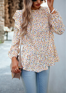 Loveda Offre Spéciale décontracté imprimé hauts col montant chemise à ourlet floral femmes élégantes en mousseline de soie <span class=keywords><strong>Blouses</strong></span> pour l'été - Product Image 3