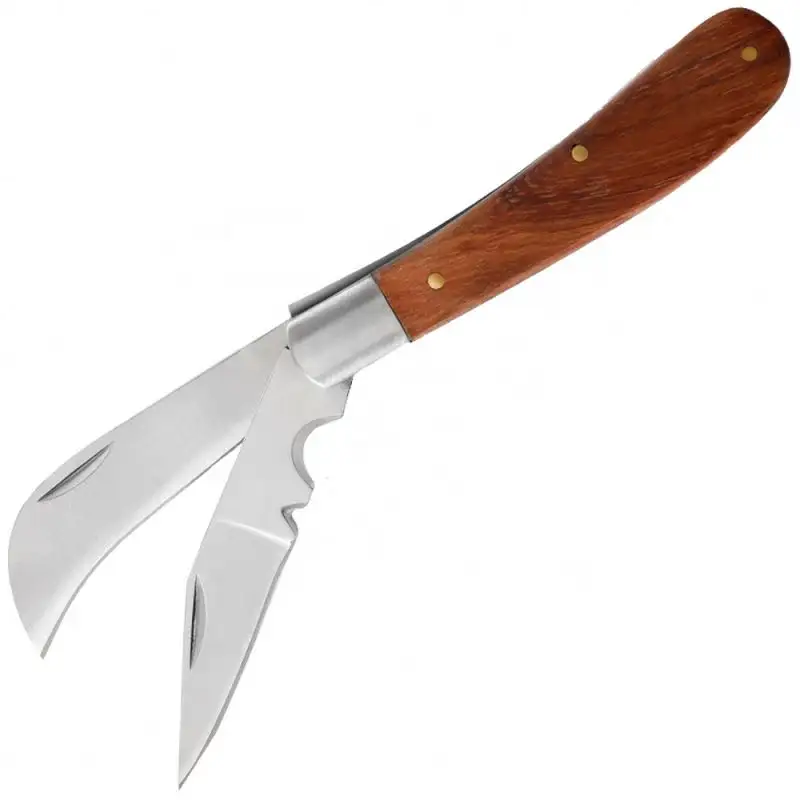 मल्टीफंक्शन चाकू हॉकबिल ब्लेड यूटिलिटी ब्लेड वायर स्ट्रिपर नॉच विभिन्न गेज तार के लिए लकड़ी के हैंडल इलेक्ट्रीशियन का चाकू