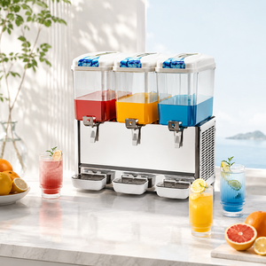 Stainless Steel Commercial Cold Beverage Dispenser 3-Tank 18L Each Chilled With Spigots Drip Trays AS-Icecream023 Triple 18L Tan - Product Image 1