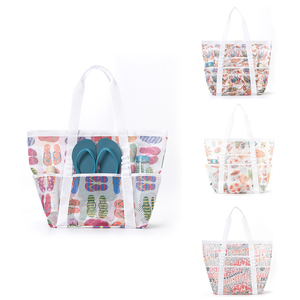 Bolsa de playa de arena de estilo vacacional, múltiples bolsillos, plegable, de gran capacidad, resistente al agua, de malla de nailon, para almacenamiento junto al mar - Product Image 4