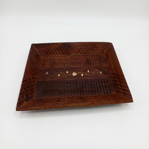 Plateau de service carré en bois sculpté à la main, moderne et personnalisé, pour le thé, les collations, les desserts, la restauration, prix réduit - Product Image 1