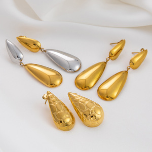 ต่างหูแฟชั่นทรงหยดน้ำ 18K ทองสแตนเลส ต่างหูแบบห้อย เครื่องประดับสำหรับงานปาร์ตี้ EH11255 - Product Image 1