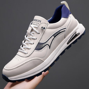 Men's Casual Leather Sneakers Cowhide Low <b>Heel</b> Cushioned Rubber Outsole Leisure Fashion 9266 - Product Image 1