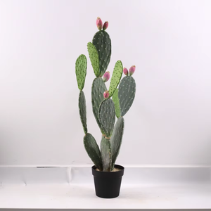 Cactus artificiel de style <span class=keywords><strong>Opuntia</strong></span> avec des boutons roses à double tonalité dans un <span class=keywords><strong>pot</strong></span> noir, fausse plante du désert haute pour la maison et le bureau - Product Image 1