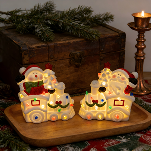 Decoración Navideña <span class=keywords><strong>de</strong></span> Tren <span class=keywords><strong>de</strong></span> Cerámica con Luces LED - Adornos Festivos <span class=keywords><strong>de</strong></span> Mesa con Papá Noel y <span class=keywords><strong>Muñeco</strong></span> <span class=keywords><strong>de</strong></span> <span class=keywords><strong>Nieve</strong></span> - Product Image 1