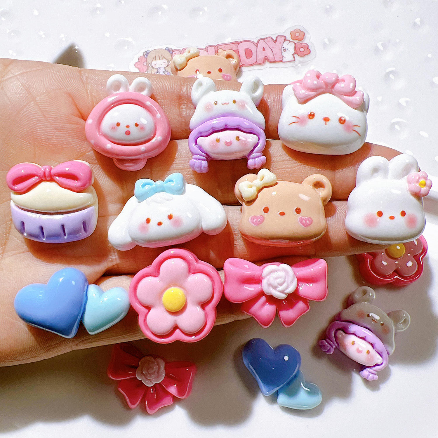 New Design Diy Accessories Cute Cat Dog Bowknot Rabbit Flower Heart Girl  Resin Charms for Hair Clip Phone Shell