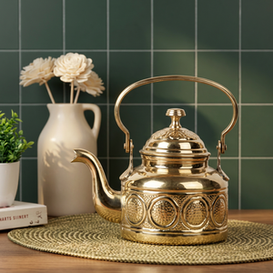 Vintage Brass Tea Kettle With <b>Lid</b> Metal Handle Water <b>Pot</b> Decorative Kitchenware - Product Image 2