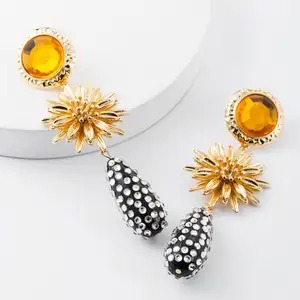 Alloy Floral Acrylic Diamond Rhinestone Resin Drop Earrings