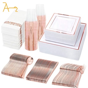 Haute qualité Banquet argent or Rose or bordé luxe couverts fête de mariage assiettes ensembles en plastique vaisselle <span class=keywords><strong>jetable</strong></span> - Product Image 2