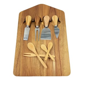 Planche à découper en bois d'acacia avec couteaux et fourchettes à fromage, ensemble d'ustensiles de camping portable pour usage extérieur - Product Image 1
