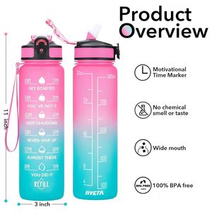 Cross-Border Large Capacity 1000ML Outdoor Sports Bottle with Scale Straw Gradient Color Sports Plastic Water Bottle with logo - Product Image 3