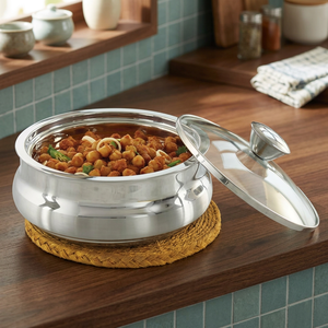 Casserole en acier inoxydable avec couvercle en verre 24 cm, design chinois traditionnel, durable et poli - Product Image 3