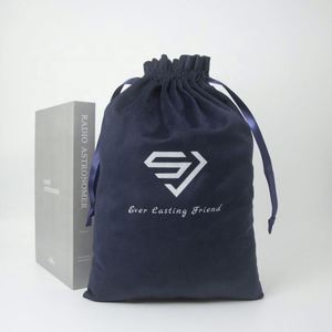 Custom logo Blue Velvet Gift Storage Pouch Dust <b>Packaging</b> <b>Bag</b> with logo - Product Image 1