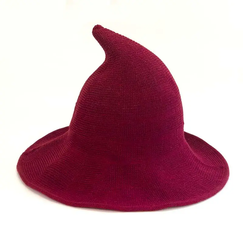 Topi wol rajut wanita modis campuran wol lembut kualitas tinggi kostum cosplay pesta Halloween topi penyihir wanita
