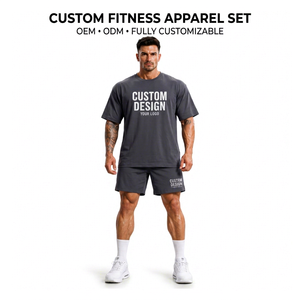 Conjunto de Camiseta y Pantalones Cortos Deportivos Personalizados para Hombre, de Secado Rápido, Poliéster y Elastano, Corte Holgado, Cuello Redondo, Impresión Serigráfica, para Verano - Product Image 1