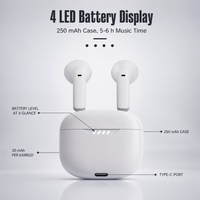 Écouteurs sans fil Bluetooth 5.4 semi intra-auriculaires TWS avec affichage LED de la batterie, étui de charge Type-C, écouteurs pour le sport