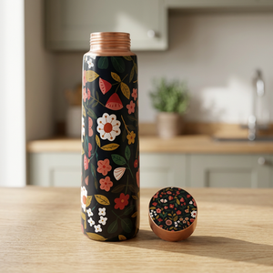 Thermos en acier inoxydable à motif floral avec couvercle, bouteille d'eau portable de voyage - Product Image 4