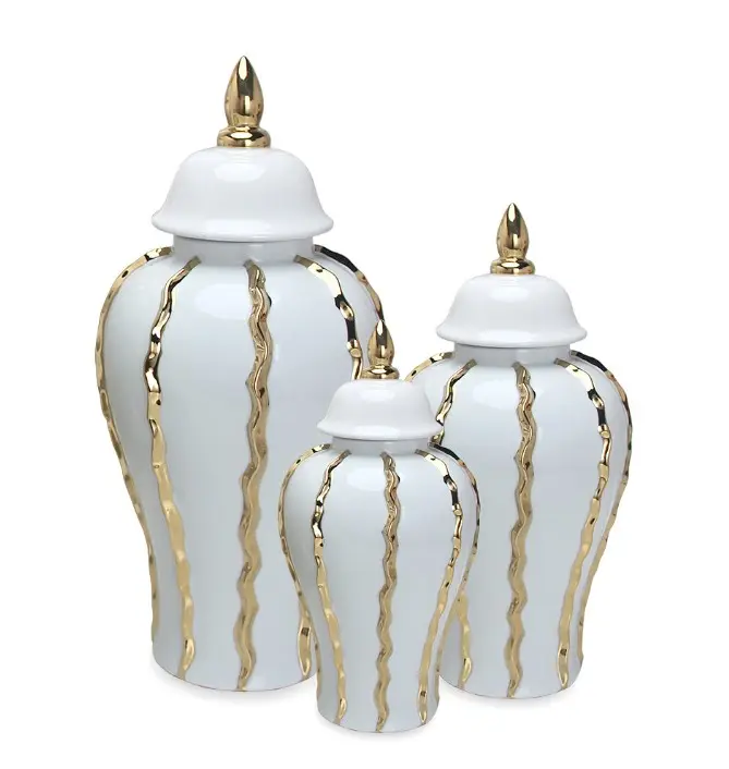 Barattolo europeo placcato in metallo artigianale barattolo di zenzero dorato in ceramica barattoli di porcellana di lusso decorazioni per la casa vaso di fiori decorazione di nozze