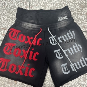 Mới Đến Biểu Tượng Tùy Chỉnh 320gsm Cotton Mặt Trời Faded Quần Short Axit Rửa Đôi Eo Dây Kéo Quá Khổ Quần Short Cổ Điển Cho Nam Giới - Product Image 1