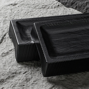 Melamine Rectangular <b>Plate</b> Set <b>Black</b> Commercial Restaurant Use Party Dishes - Product Image 2