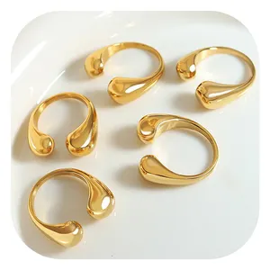 Perhiasan modis kualitas tinggi kreatif baja tahan karat berlapis emas 18k cincin dapat diatur terbuka tetesan air untuk wanita