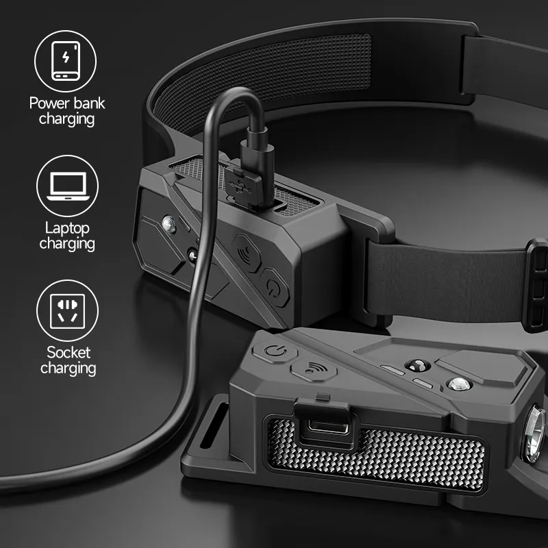 Lâmpada de cabeça de indução para caminhadas, farol com sensor de movimento LED XPE de lítio USB recarregável de emergência, novidade para DP