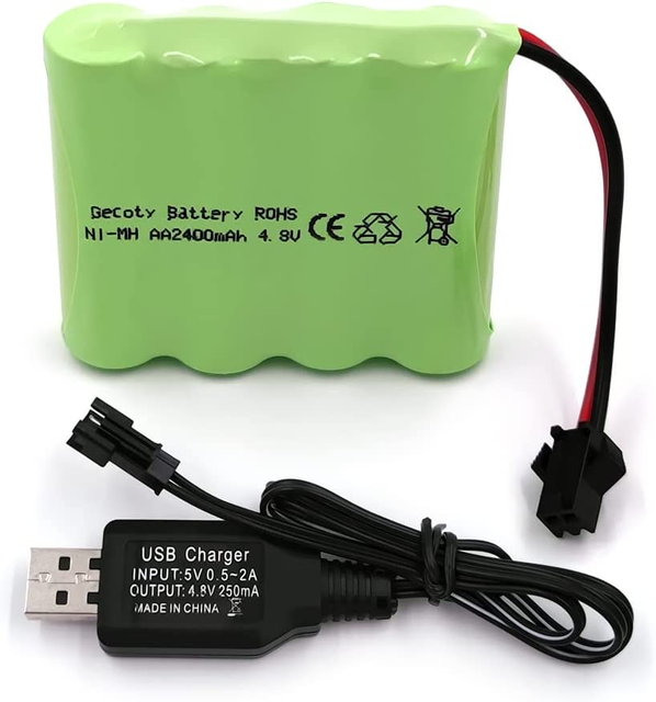 Ni-MH AA Rechargeable 4.8V 2400mAh Battery Pack SM 2P Plug Charge Cable for RC Trucks 1:18 1:16 Power Tools