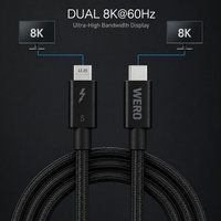 Câble Thunderbolt 5 Type-C 120 Gbps 240 W 8K 60 Hz Vidéo 16 Cœurs Tressé pour Ordinateur Portable SSD Moniteur