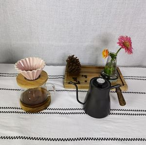 Cafetière turque à la maison cafetière goutte à goutte avec socle en bois goutteur en céramique couleur <span class=keywords><strong>rose</strong></span> café fait à la main V 60 verser sur infuseur - Product Image 2