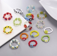 Bagues de mode bohème pour femmes Offre Spéciale perles de verre transparentes faites à la main avec des fleurs multicolores pour les fiançailles de mariage ou un cadeau
