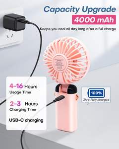 Mini-ventilateur portable USB rechargeable 1200 mAh, 5 vitesses, faible bruit, à porter autour du cou, idéal pour l'hôtellerie - Vente en gros directe usine - Product Image 4