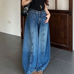 Jean baggy taille haute pour <span class=keywords><strong>femme</strong></span>, coupe large, en denim délavé vintage avec coutures apparentes, <span class=keywords><strong>pantalon</strong></span> décontracté ample style streetwear - Product Image 4