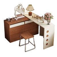 Table de toilette tout-en-un en bois massif, style mi-rétro, pour chambre à coucher, avec rangement multifonctionnel, réglable et pivotante