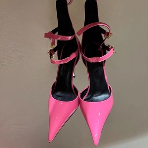 Sandales de soirée d'été à bout pointu en cuir verni, à talons aiguilles fins, avec 3 brides et bride de cheville étroite, talon métallique - Product Image 6