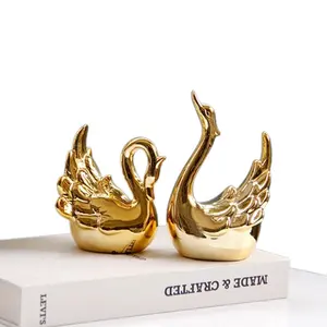 Creative Nordic Modern Gold Ceramic Small Swan Statue Desk Ornament Crafts Gift Items Art Light Luxury Home Decor