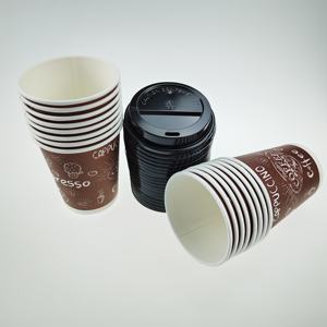 Vente en gros de gobelets en <span class=keywords><strong>carton</strong></span> noir jetables 8oz recyclables avec couvercle à impression personnalisée écologique Offre Spéciale - Product Image 2